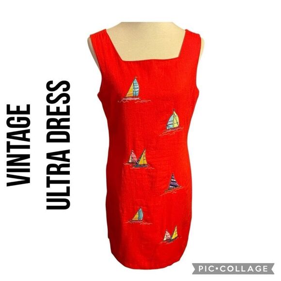 Ultra Dress New York Vintage 80’s/90’s Red Linen Fully Lined Sleeveless Nautical - Picture 15 of 15